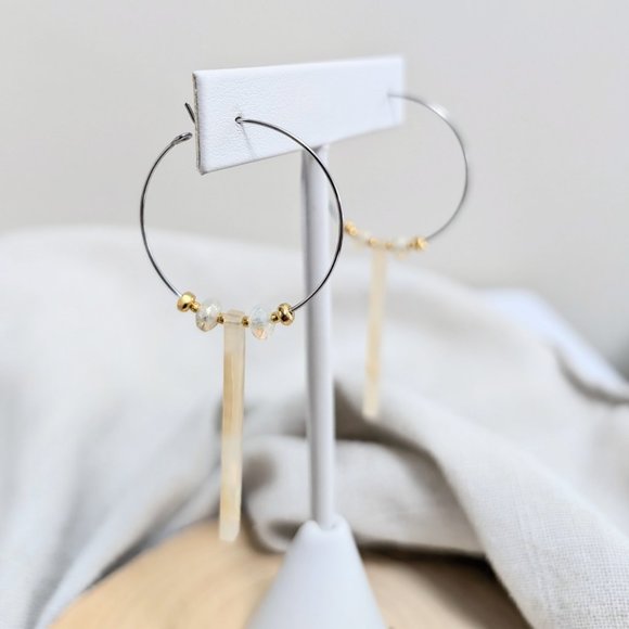 Hand Crafted Steel and Golden Acetate Stick Earrings - Picture 1 of 6